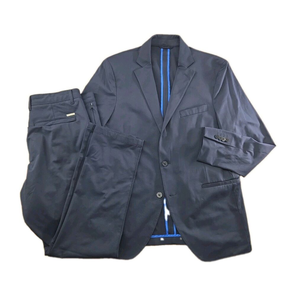 Men Twillory Tailored Fit Technical Fabric Suit Set Navy 42R Sport Blazer 34x31